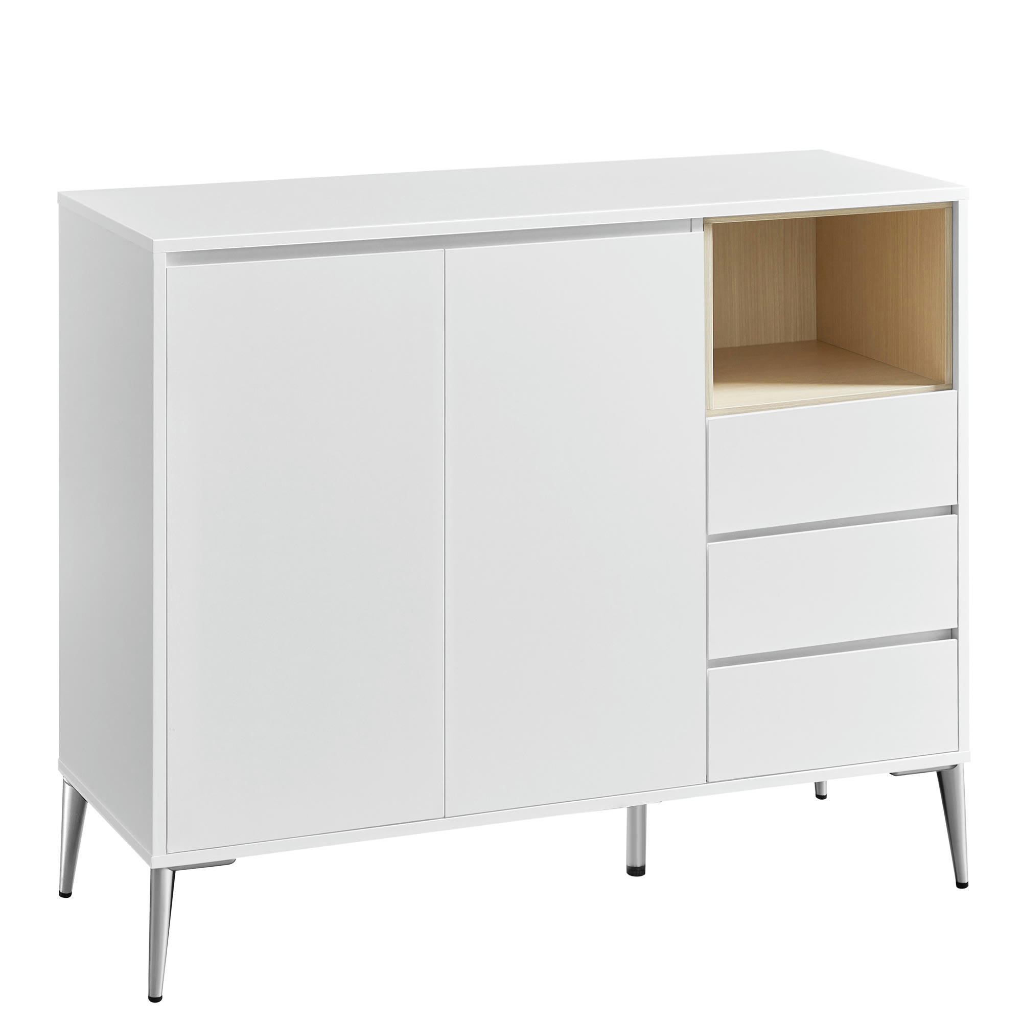 - Buffet effet bois 2 porte 3 tiroirs compartiment ouvert blanc nuage