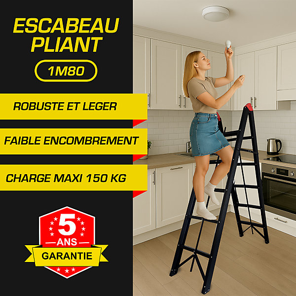Escabeau pliant 1m80   Sac à outils, Escabeau 5 marches, Echelle pliant, Echelle télescopique, qualité supérieure