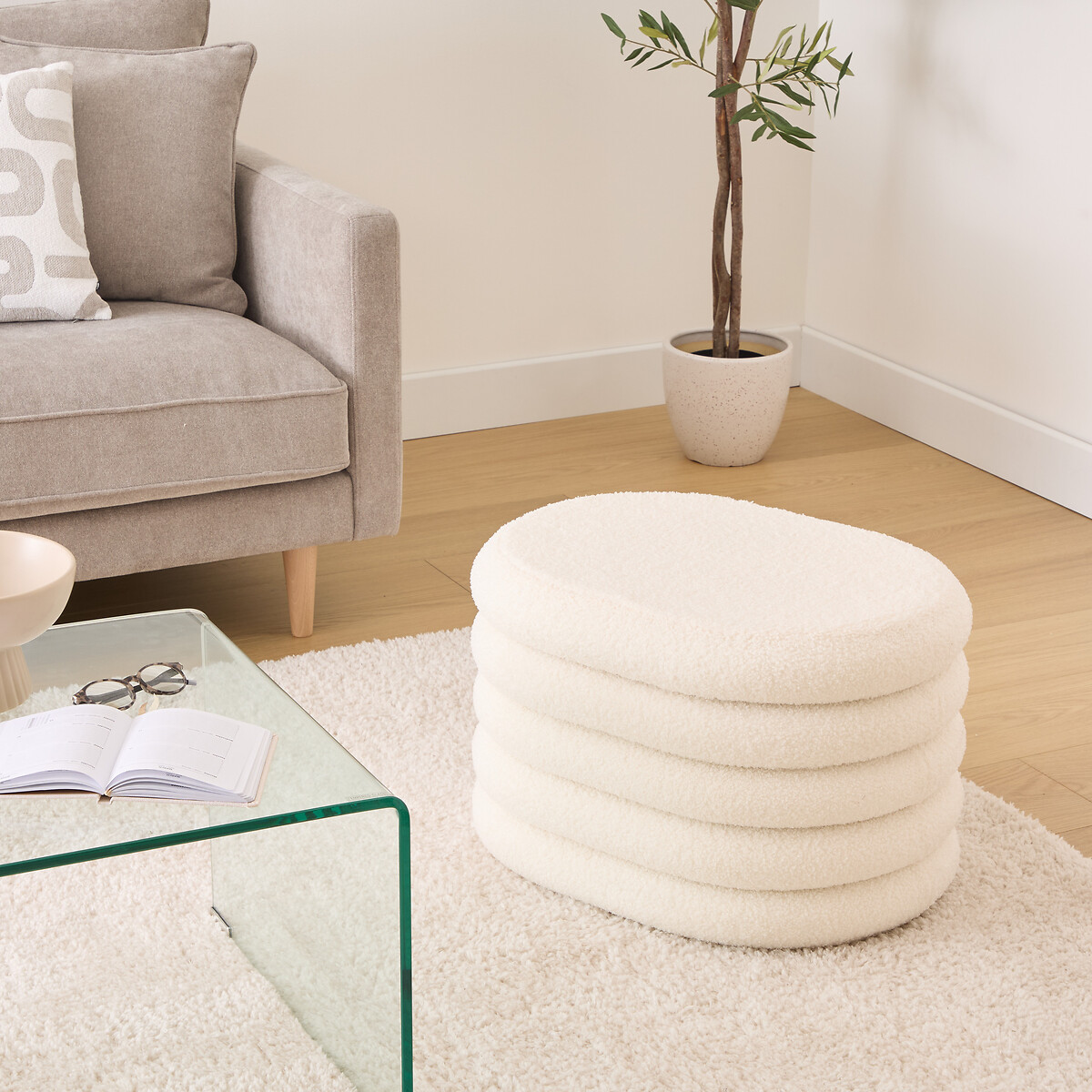Terry chest pouffe "Guilia" White, 59x45 cm