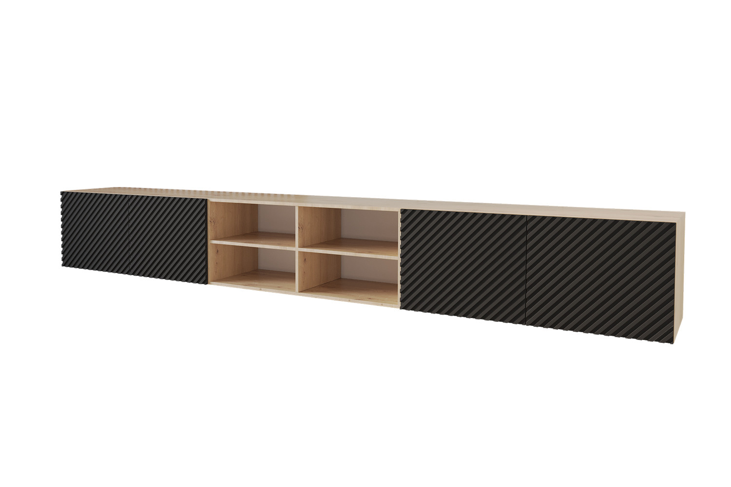 Szafka RTV z frezowanymi frontami wisząca ZENO-W - 3x100x40x40 cm - Czarny