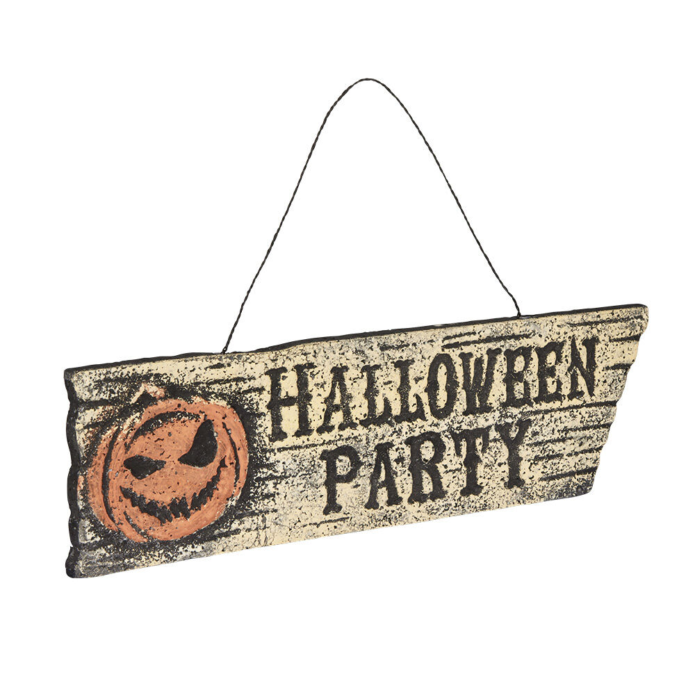 Pancarte inscription Halloween Party motif citrouille effet vieilli