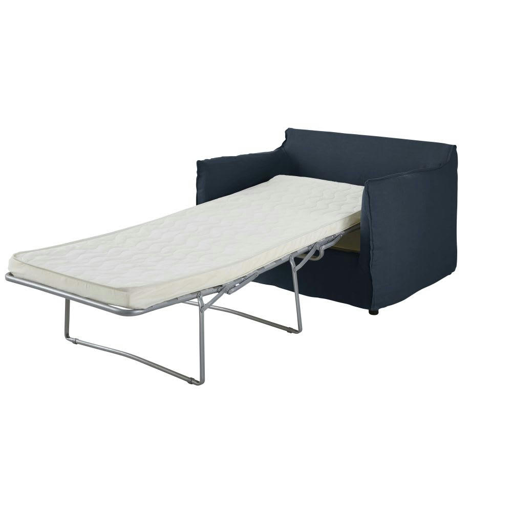 Barcelone - Fauteuil convertible en lin froissé bleu nuit