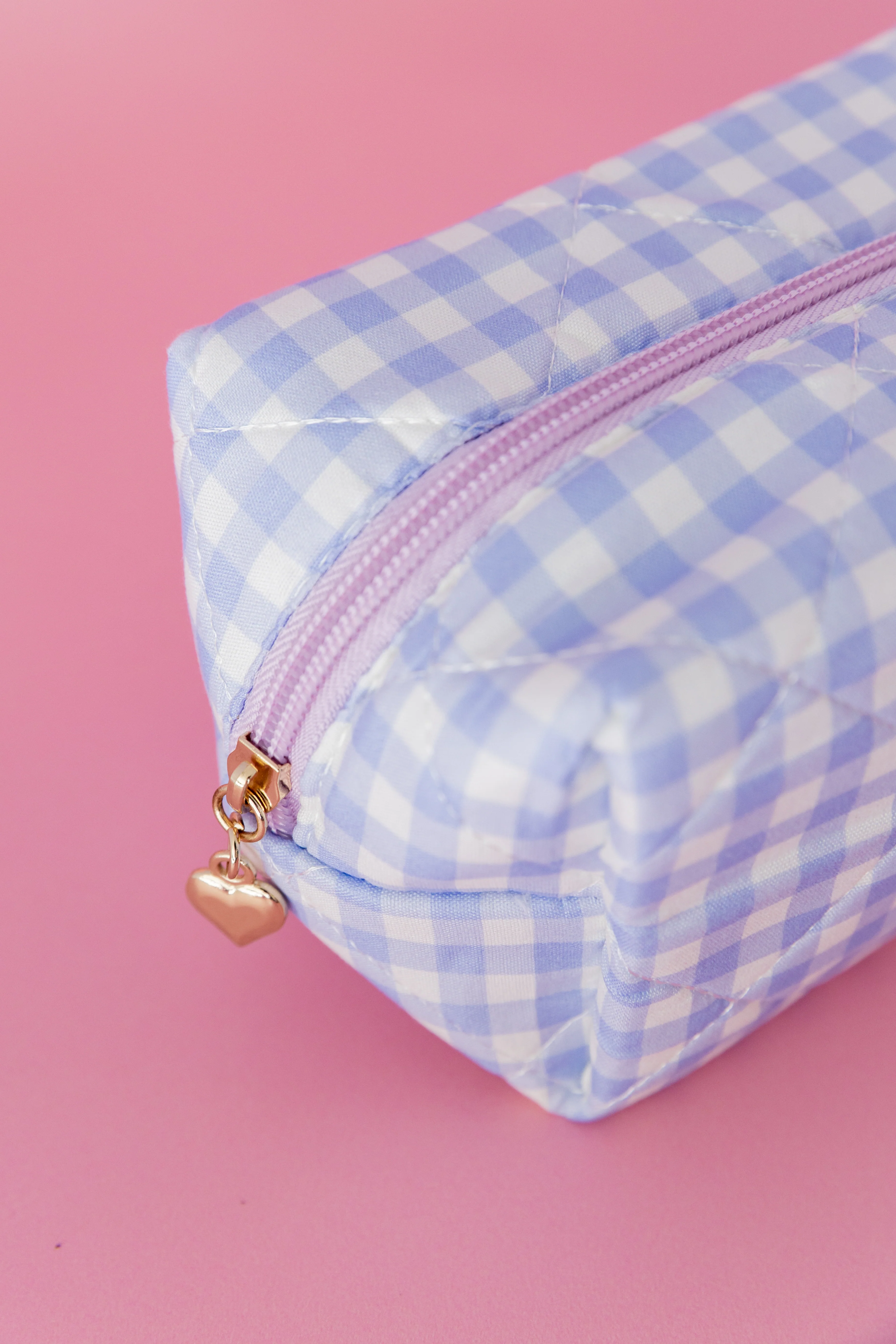 Gingham Cosmetics Bag in Baby Blue/White