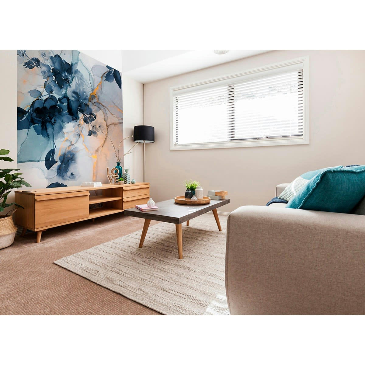 MARBLE & FLOWERS - Papier peint panoramique en papier bleu marine 192x270