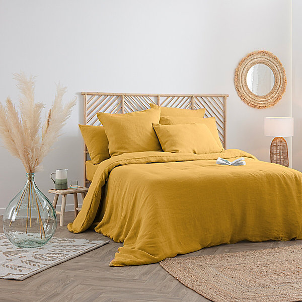 Housse de couette Linah - jaune ocre - lin lavé 240x220 cm - Atmosphera