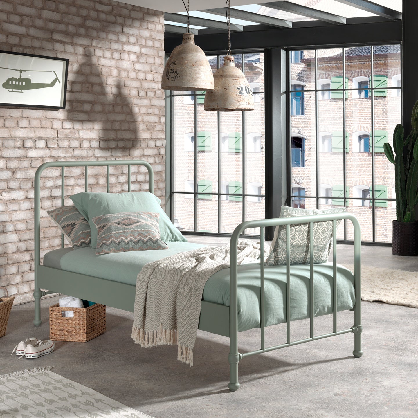 Vipack Bronxx Eenpersoonsbed 90 x 200 cm - Olive Groen