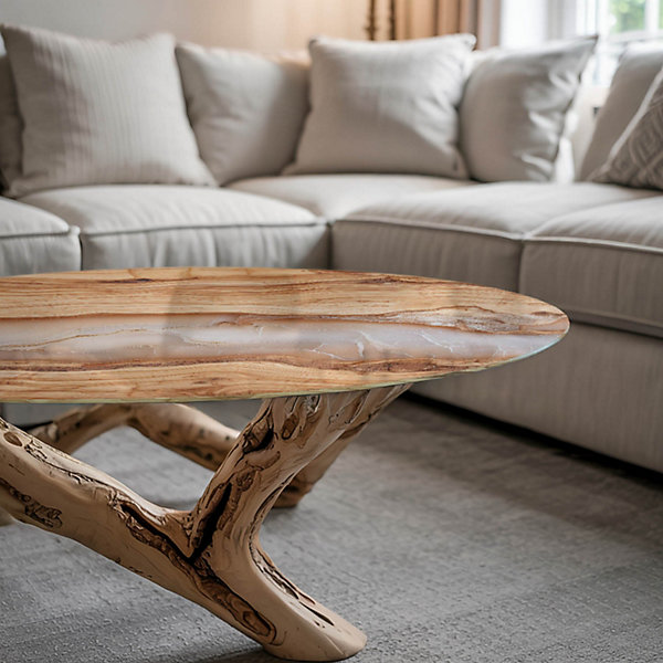 Dessus de table en verre trempé Wallfluent fi50 cm Bois naturel avec résine