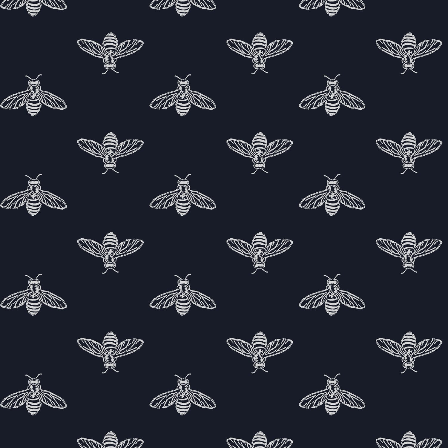 Joules Vliesbehang - Block Print Bee French - Donkerblauw - 10mx52cm