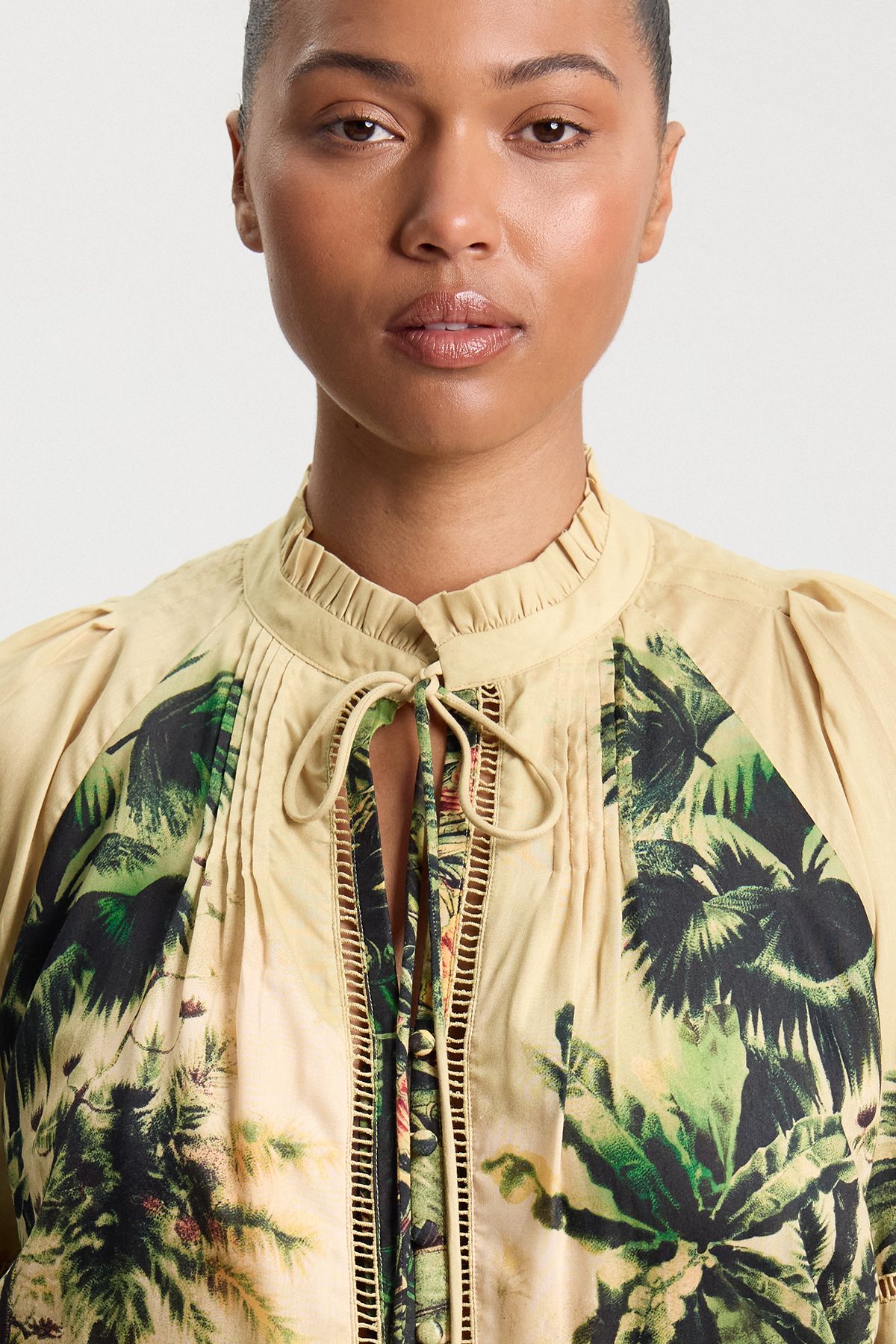 KarenMillen Plus Size Botanical Print Woven Balloon Sleeve Blouse