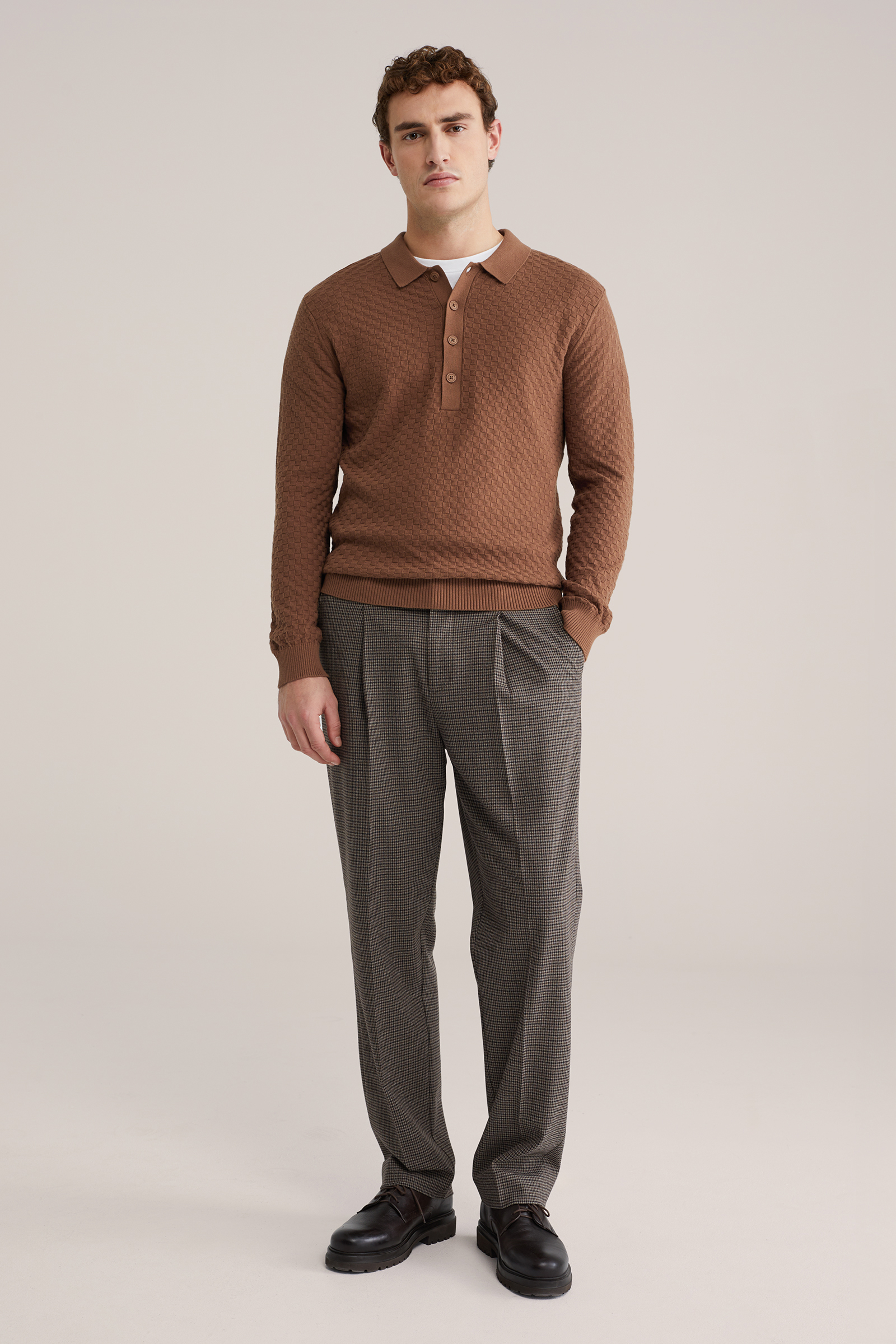 Heren regular fit trui met polokraag en structuur