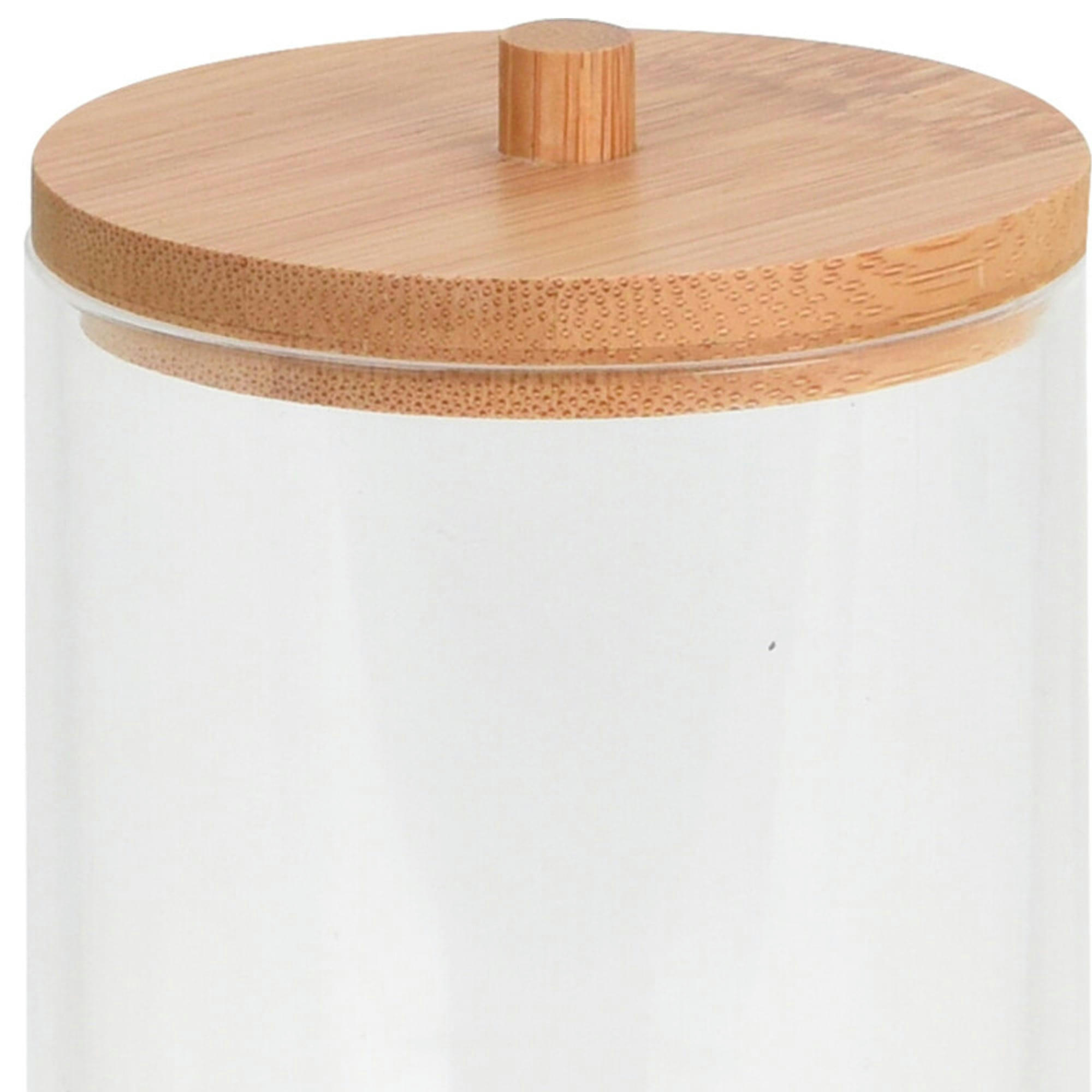 - Boîte coton-tiges ronde acrylique et bambou 7x7x10.5cm