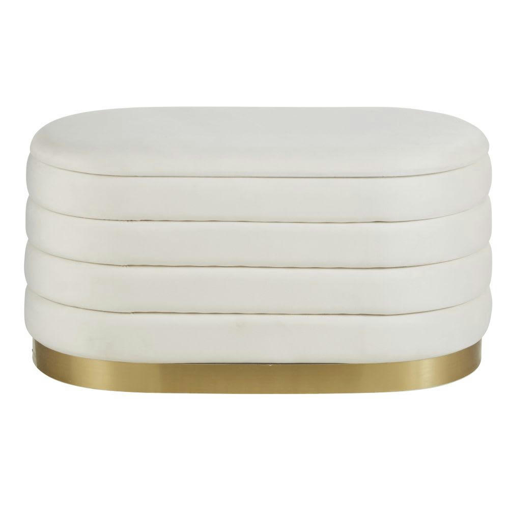 - Pouf coffre en velours blanc et doré