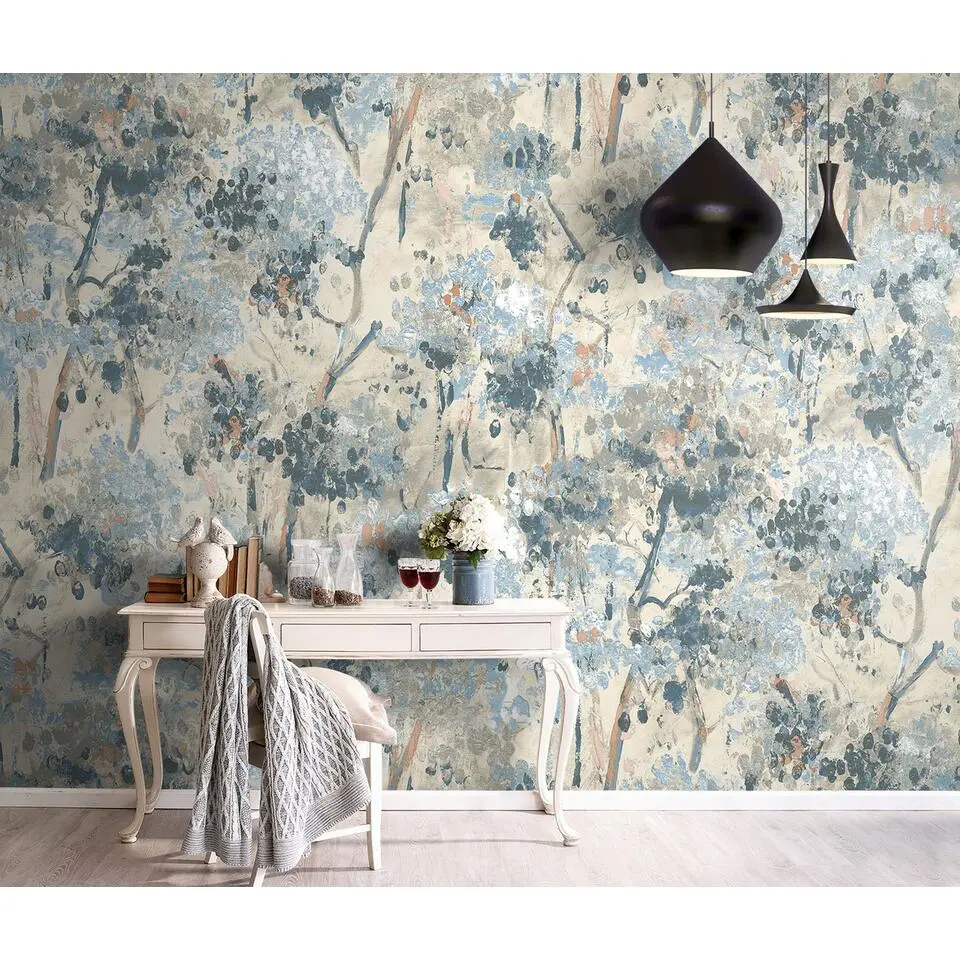 Sanders & Sanders fotobehang bloemmotief blauw - 424 x 280 cm