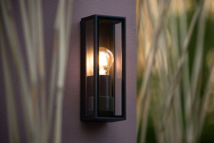 Kinkiet zewnętrzny czarno-przezroczysty DUKAN 1xE27x40W IP65 Lucide