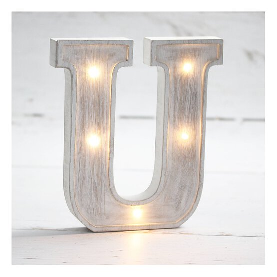 White-Washed Wooden LED Letter U 21cm