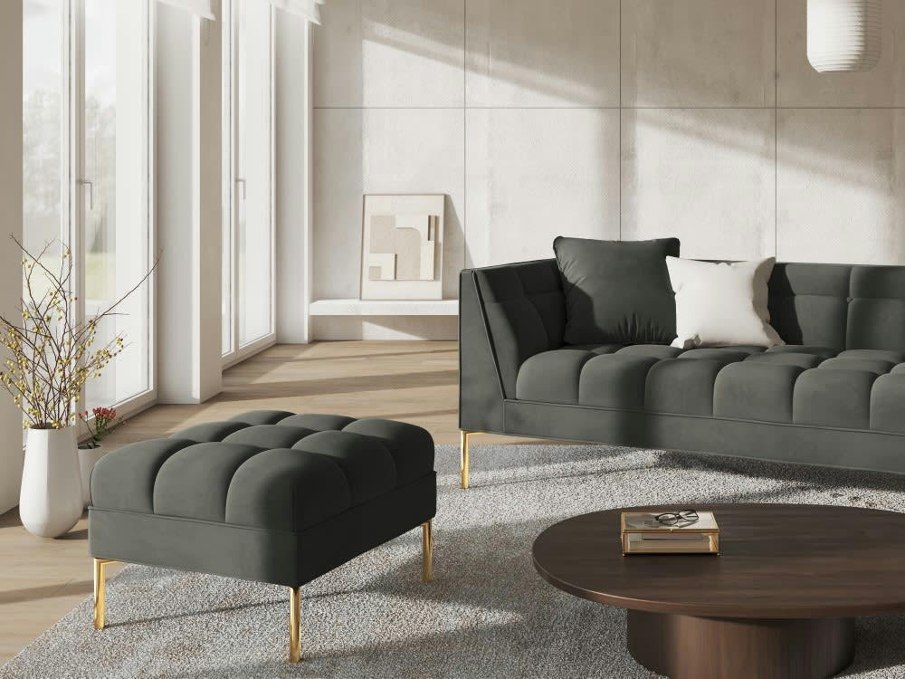 KAROO - Pouf velours gris foncé