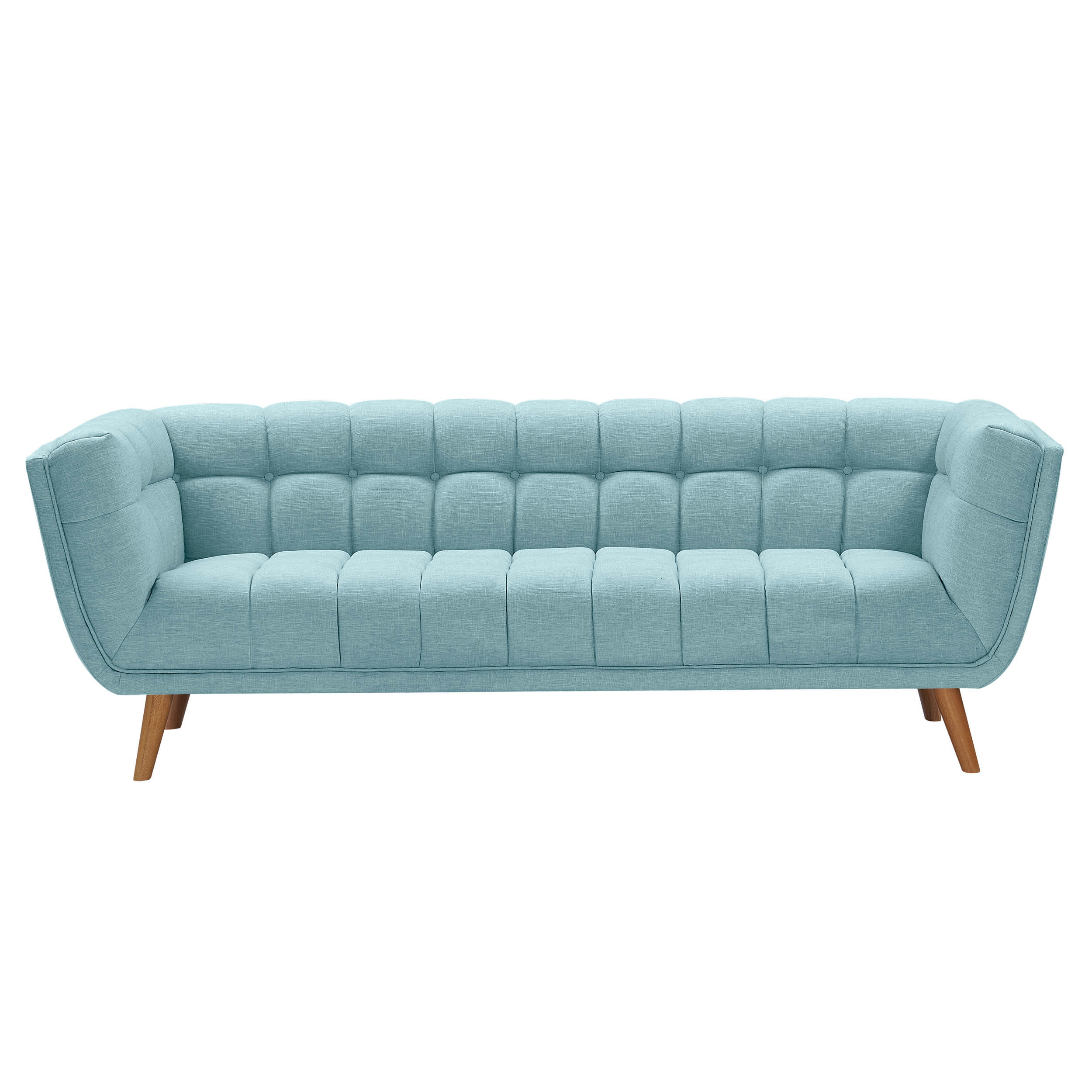 CARMEN - Canapé 3 places capitonné en tissu bleu clair