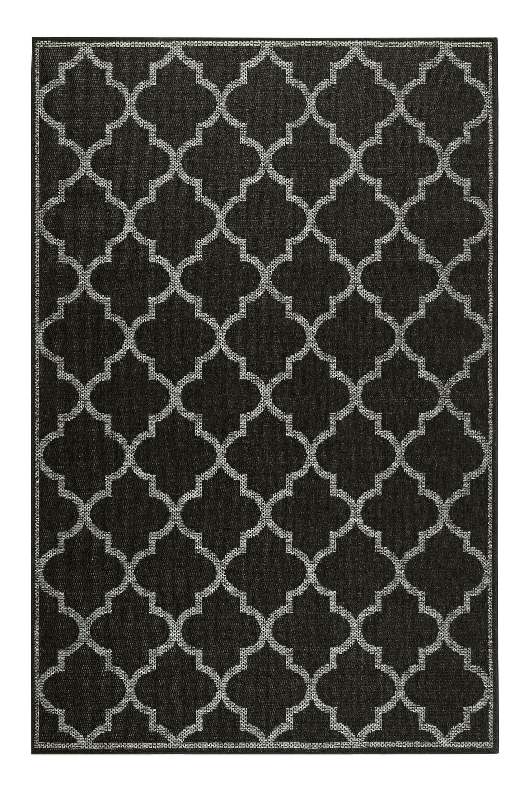 GLEAMY - Tapis exterieur noir motif oriental gris 225x160