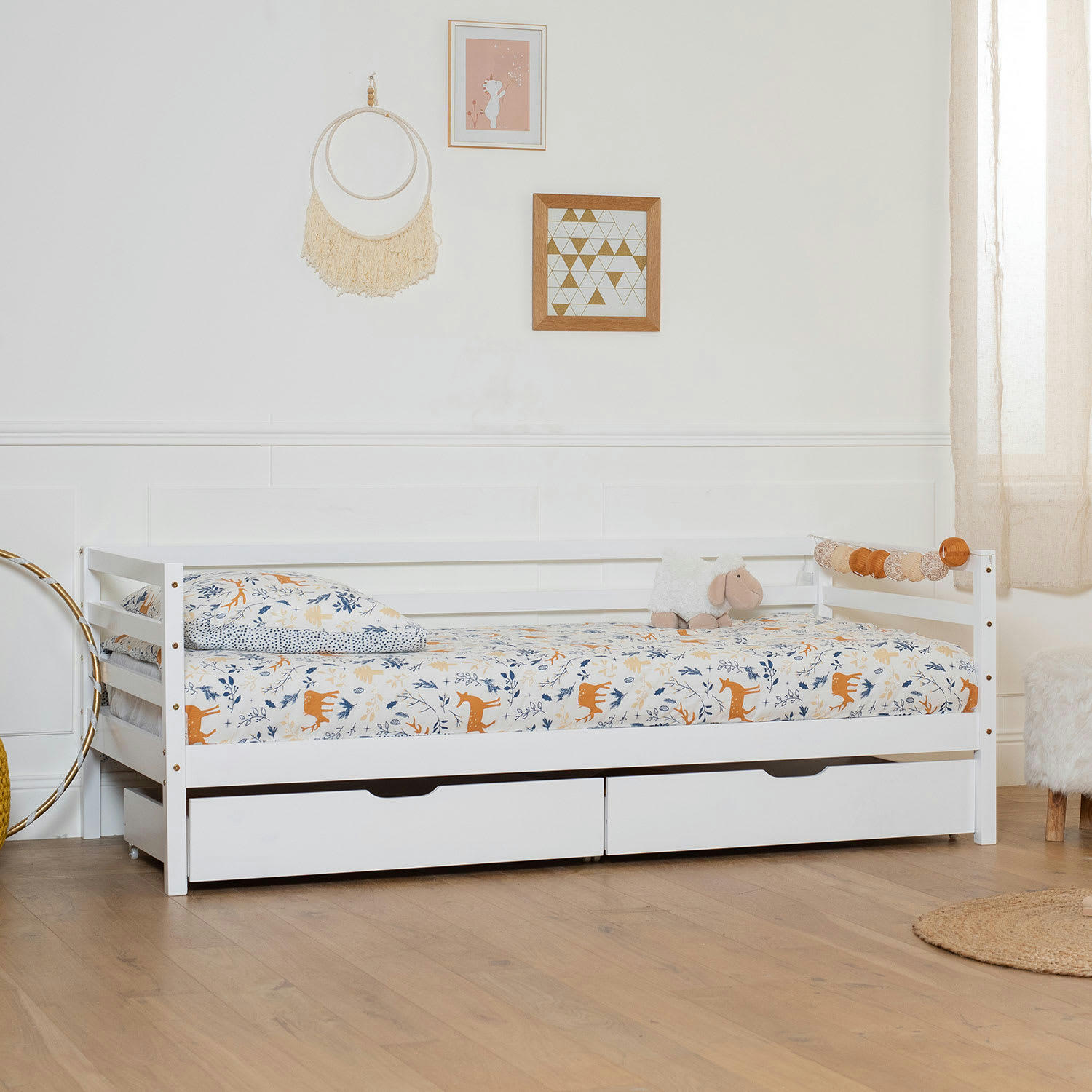 JULES - Lit banquette pour enfant avec tiroirs 190x90cm blanc
