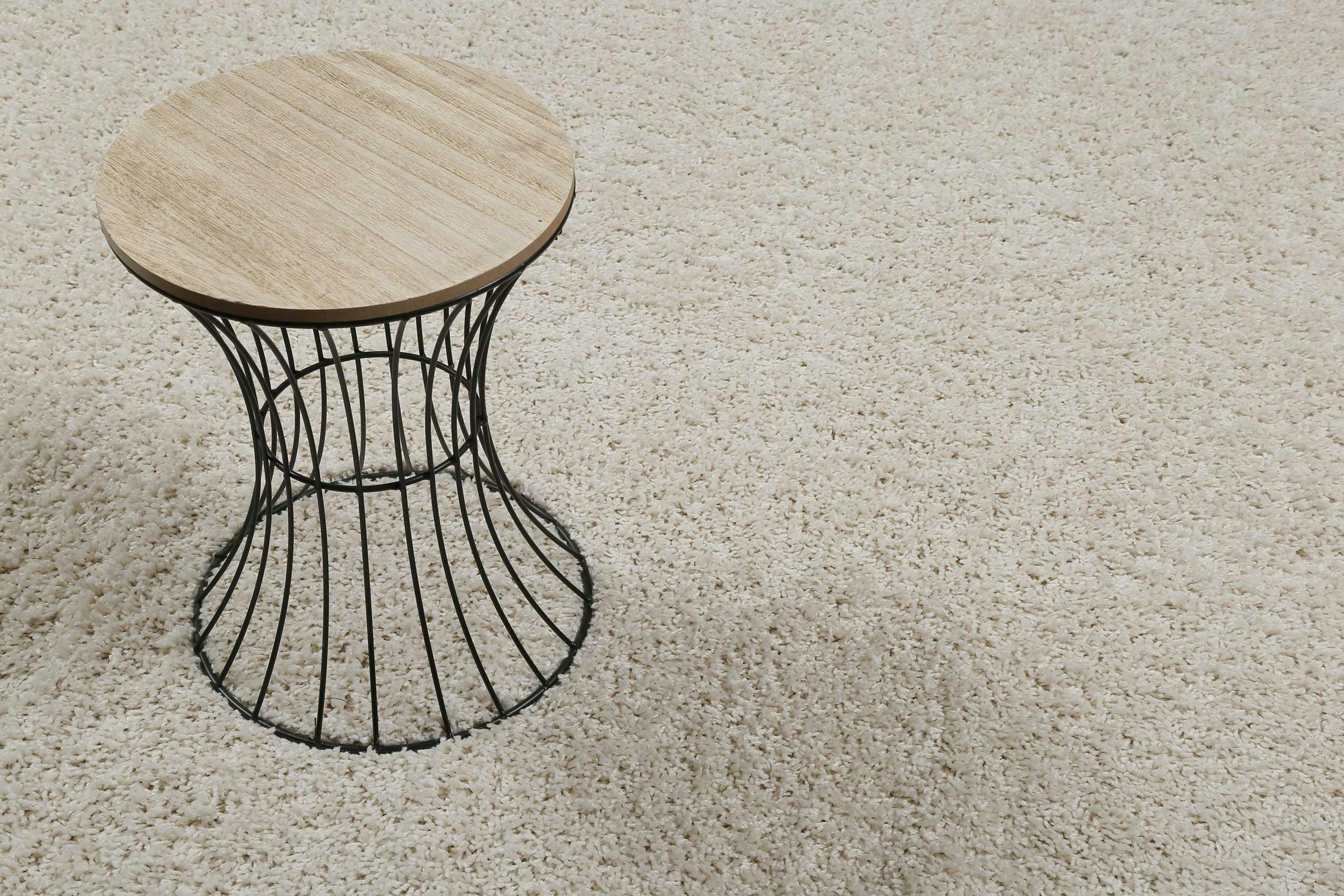 #WHISPER SHAG - Tapis rond poils longs effet bouclette blanc crème 80 rd.