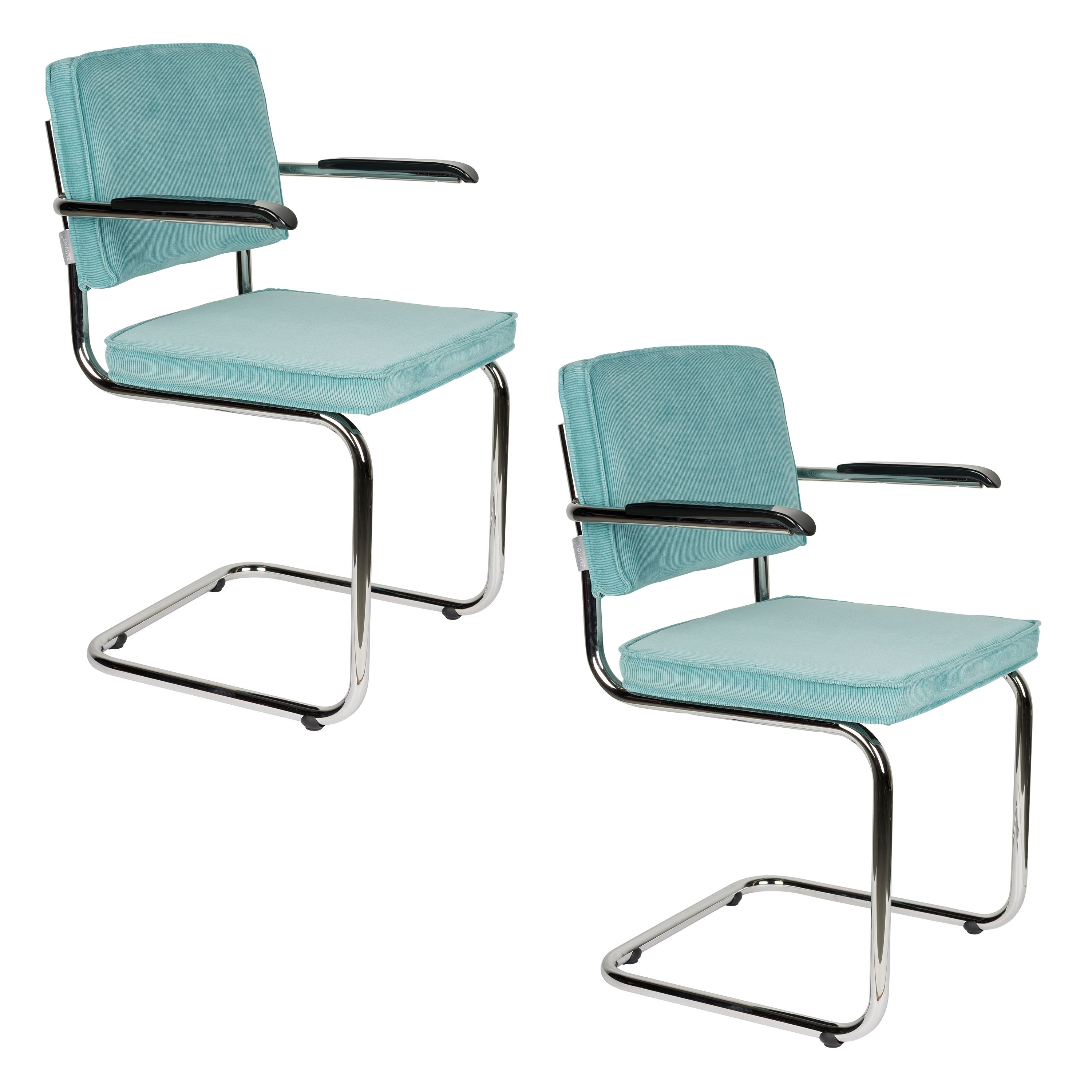 Zuiver Ridge Rib Eetkamerstoelen Armleuning Blauw - Set van 2