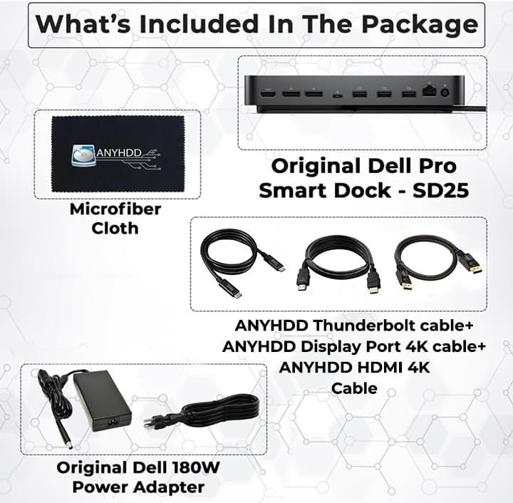 Dell Pro Smart Dock SD25 Bundle - 10Gbps  3 Year Warranty  Supports Dual/Triple Monitors & 4K Displays with 180W Power Supply  Anyhdd HDMI  DisplayPort  USB C Cable  Cloth - Docking Station