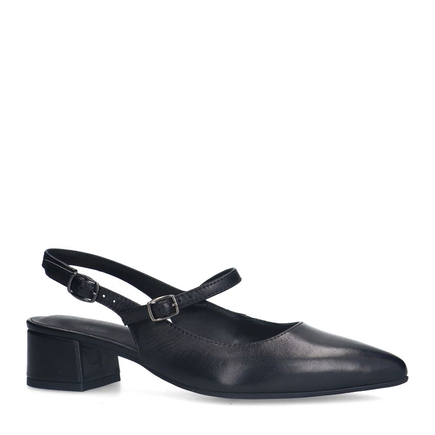 No Stress Zwarte leren slingbacks