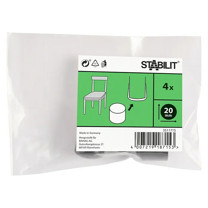 MØBELFOT STABILIT SVART 20MM 4STK