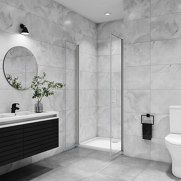 AICA porte de douche battante 90x180cm profilé blanc en 5mm verre anticalcaire Hauteur 180cm Installation en niche