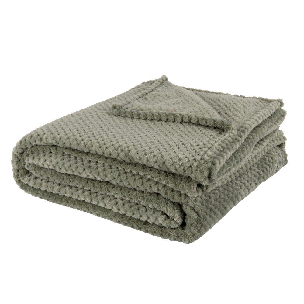 HIDA - Plaid vert kaki à motifs 150x230