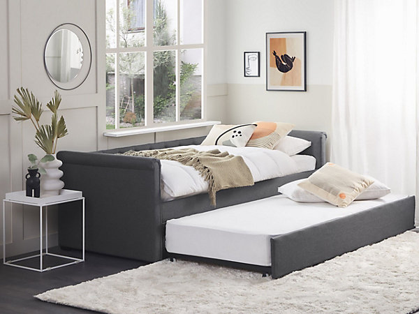 Lit gigogne Tissu LIBOURNE 90 x 200 cm Gris foncé