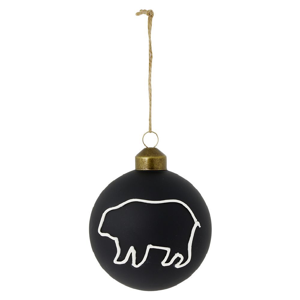 Boule de No&euml;l en verre noir mat ours ou cerf Ø8cm