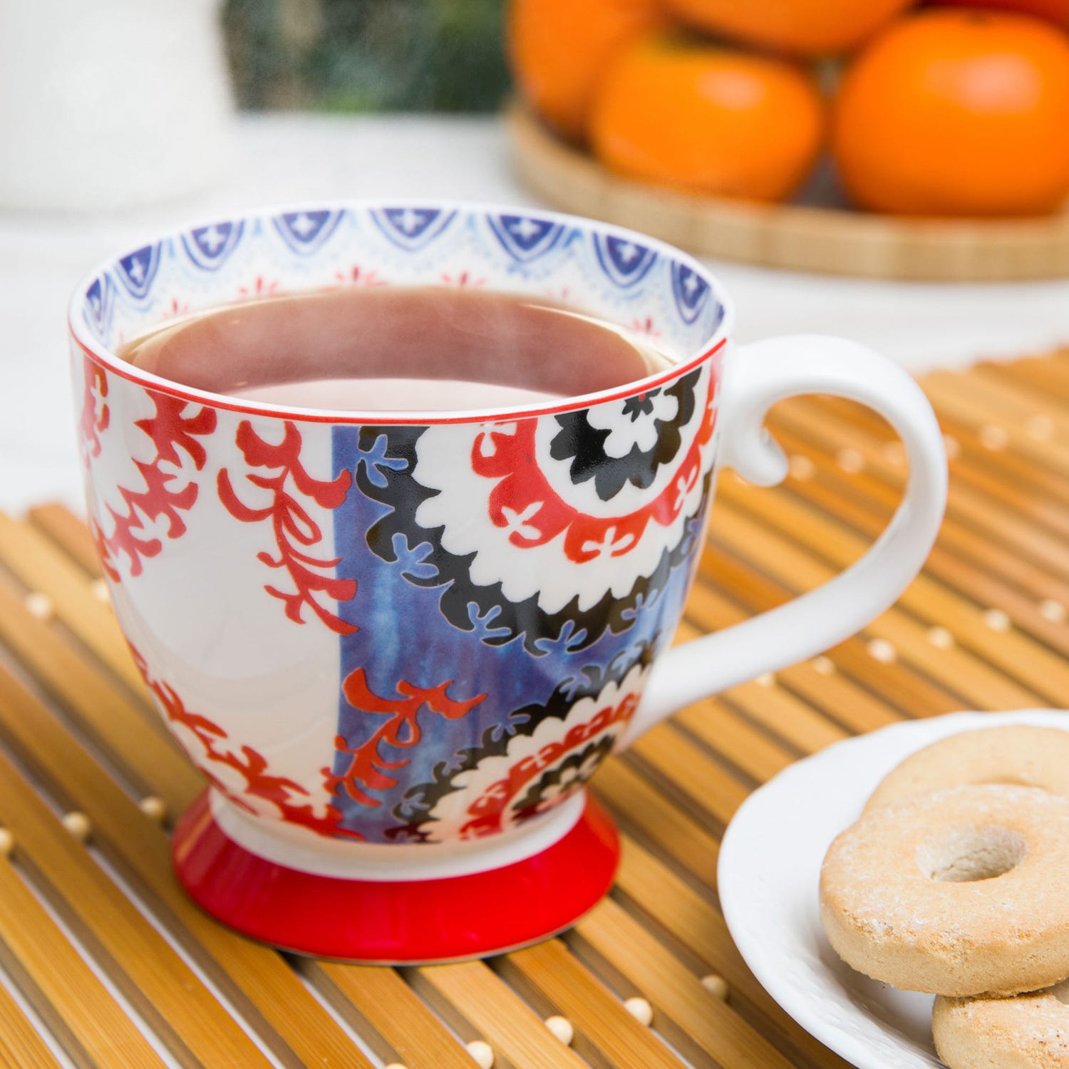 Tazza tè etnica rossa in New Bone China, 450 ml