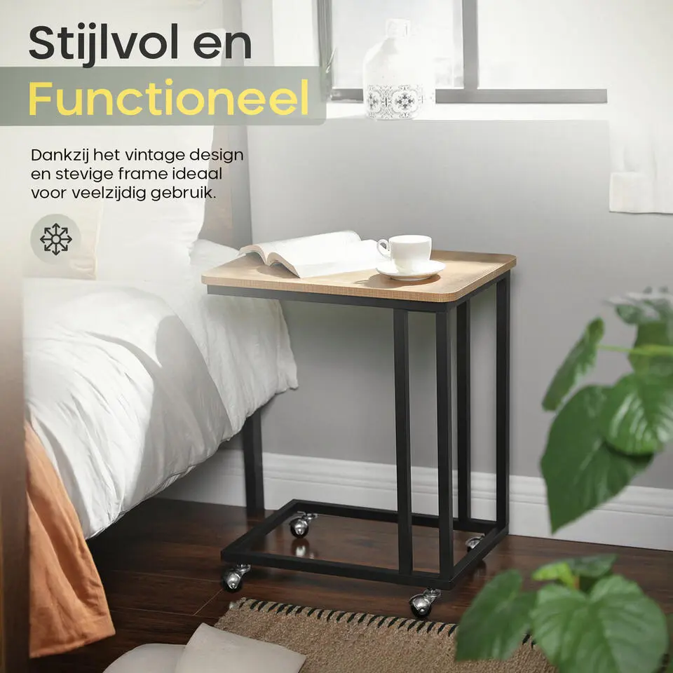 O'DADDY Bijzettafel Mangohout - Met Wielen en Pootjes - 50x35x55 cm