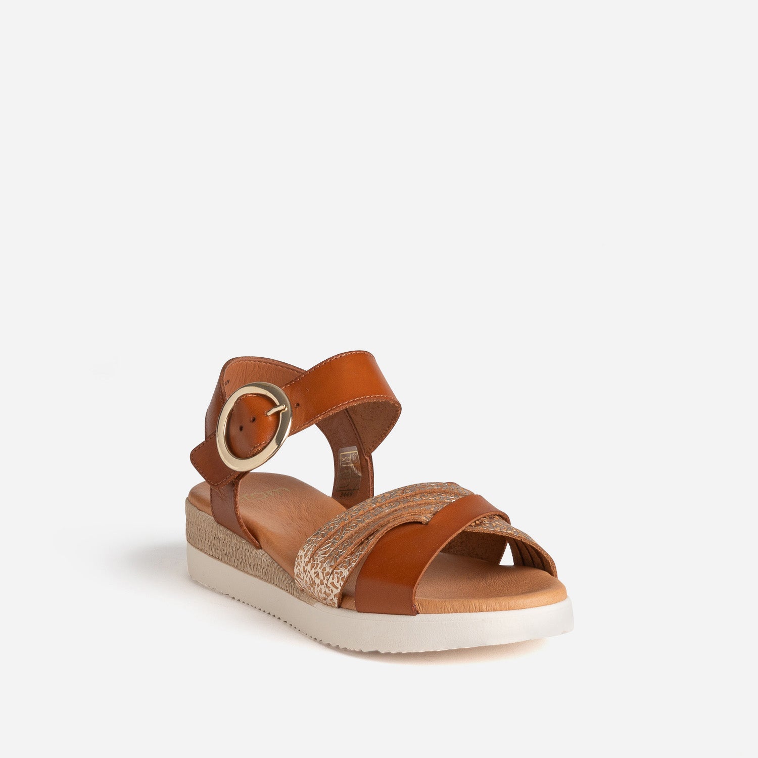 Sandale cognac et doré cuir