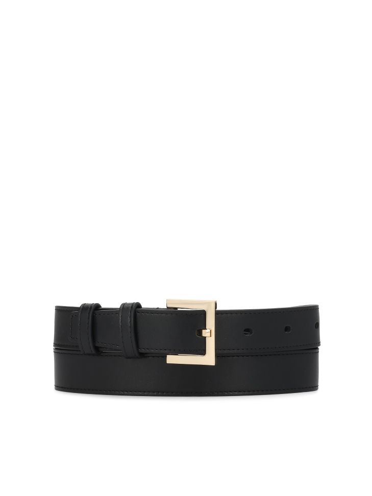 Wide black leather belt
