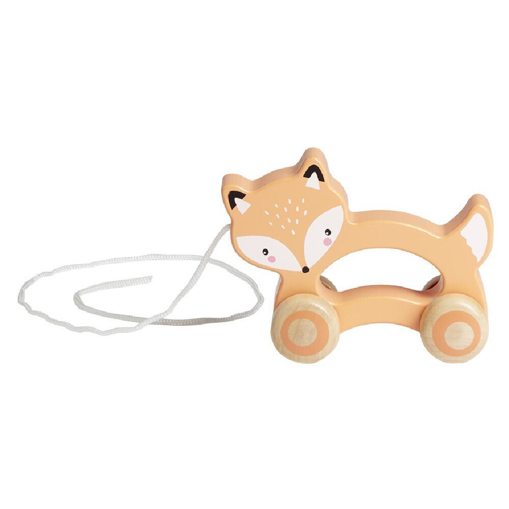 Animal à roulettes renard en bois orange H12cm