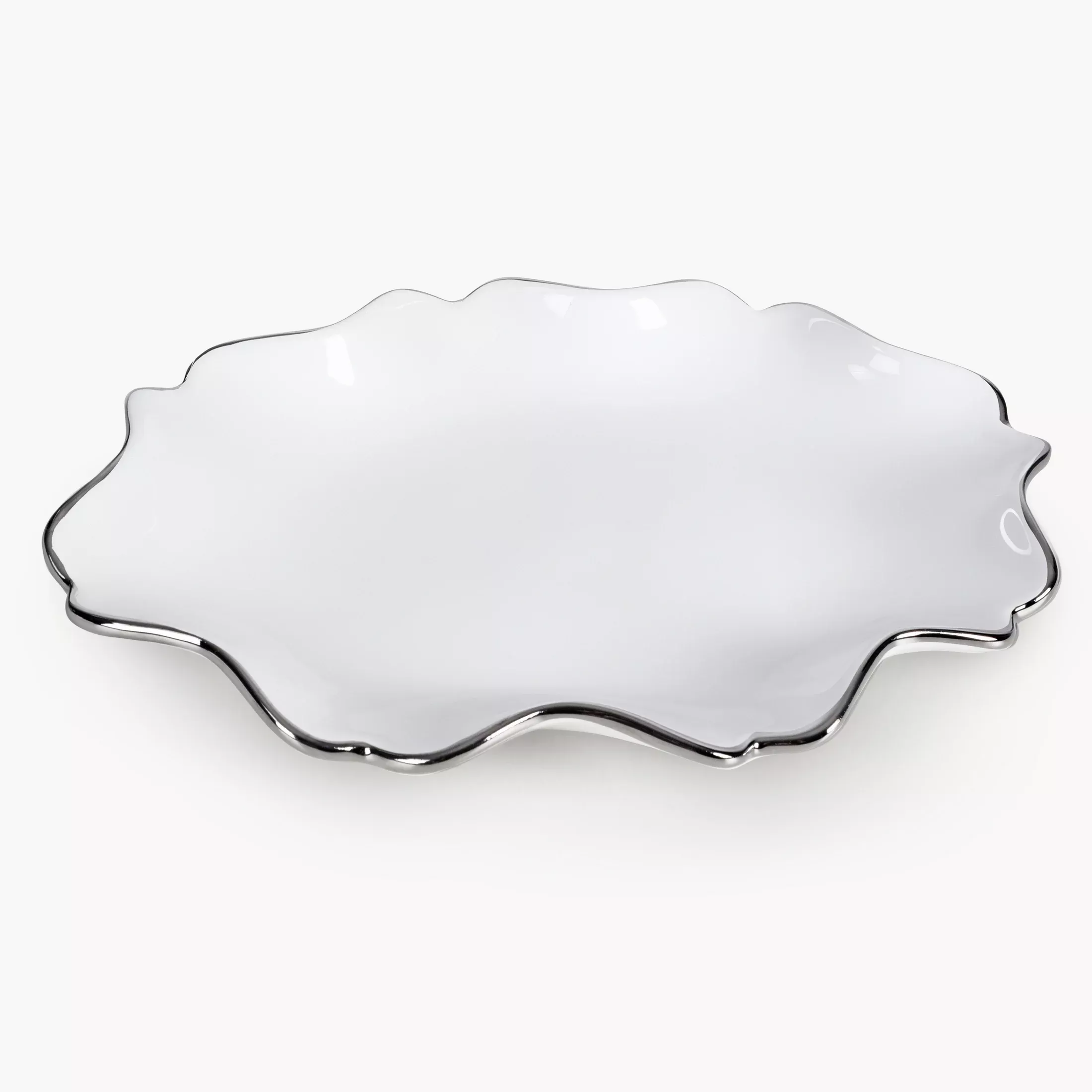 Patera ceramiczna dekoracyjna biało-srebrna o prostokątnym kształcie z efektem przecieranegodrzewa 30x16x3 cm AUREN