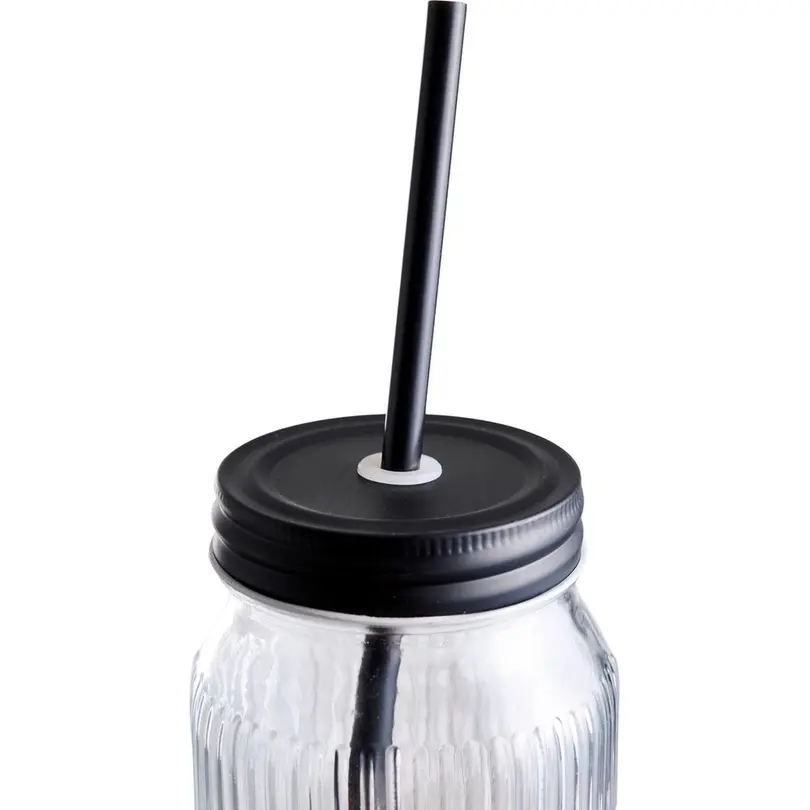 Becher Trinkglas mit Strohhalm