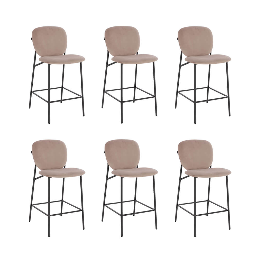 HOME DELUXE CELDA barkrukken fluweel - set van 6 lichtbruin | Barstoelen