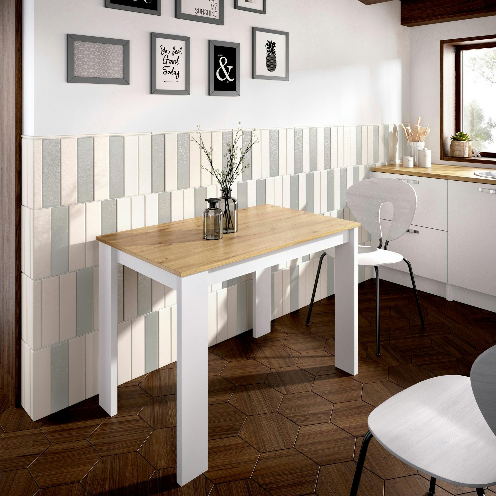 DAGHE - Table fixe avec effet bois chêne noueux et blanc 110x67