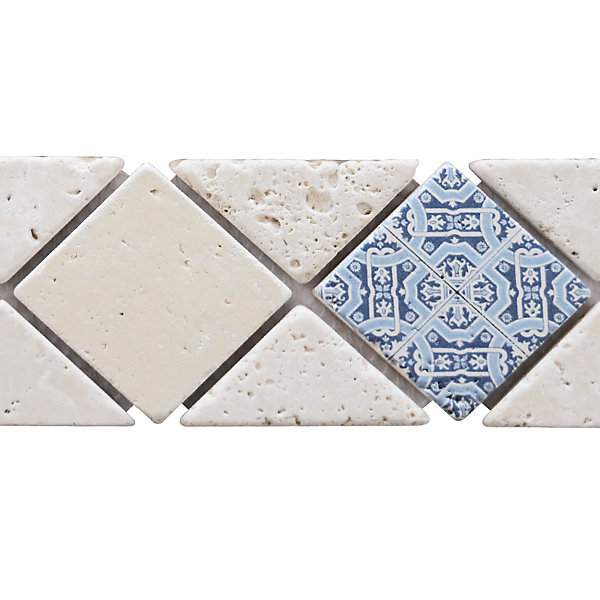 LISTEL RENAISSANCE DIAGONAL DECOR BLUE 1 PIÈCE 6.5 X 32 CM CASA LINEA