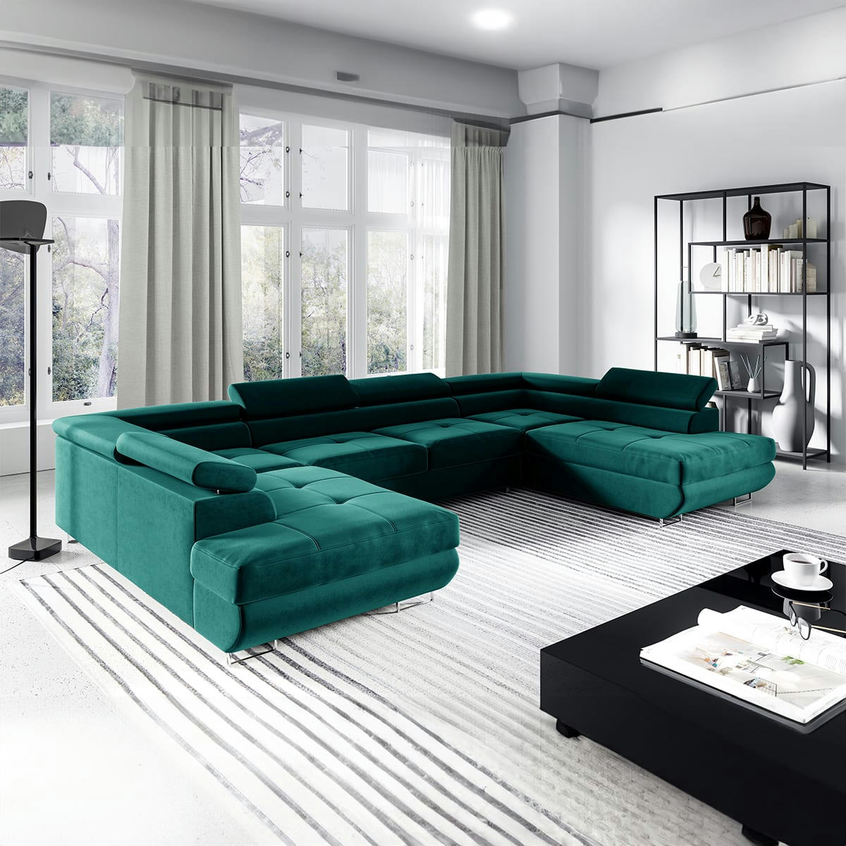 - Canapé en u 5 places convertible vert