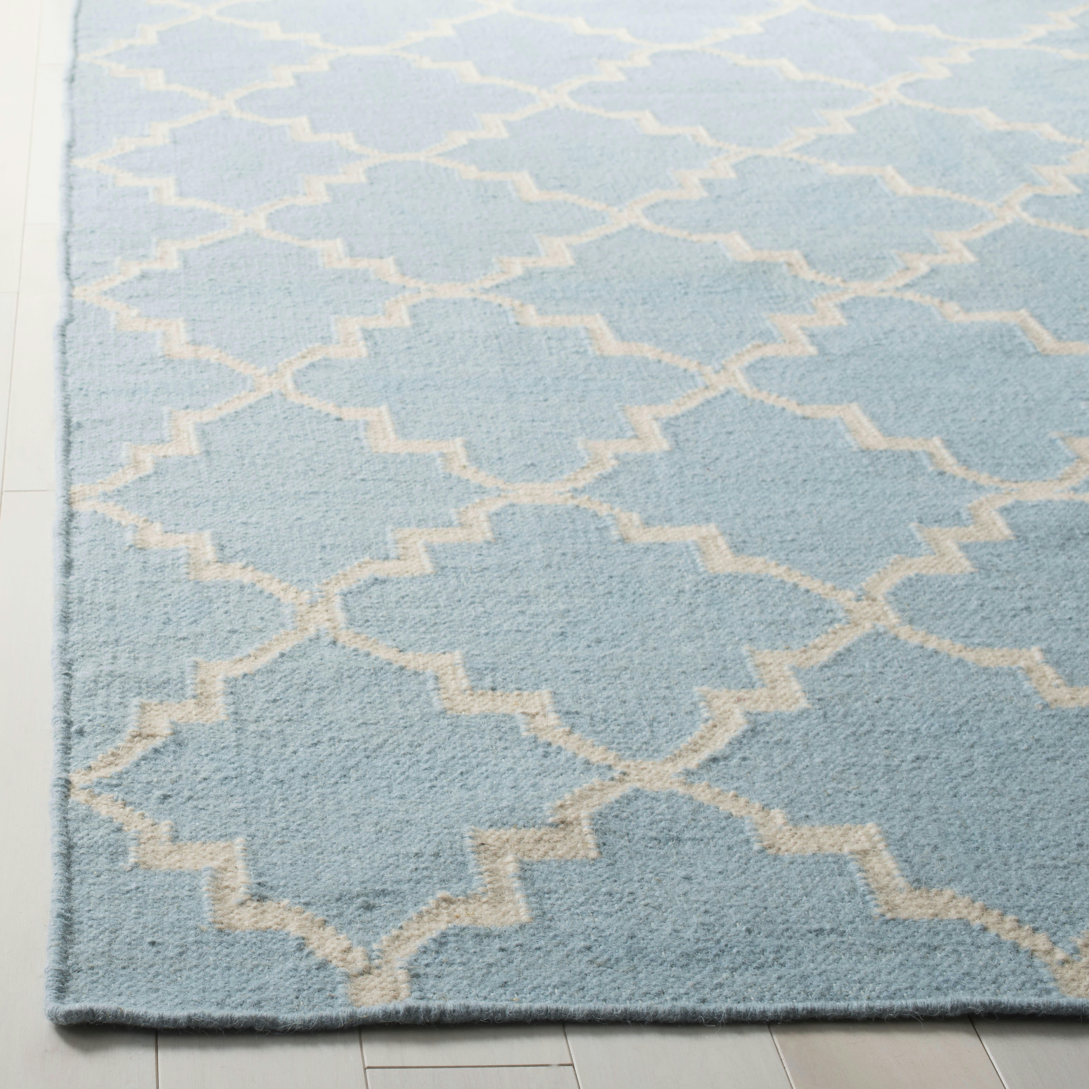 DHURRIE - Tapis de salon interieur en bleu clair & ivoire, 183 x 183 cm