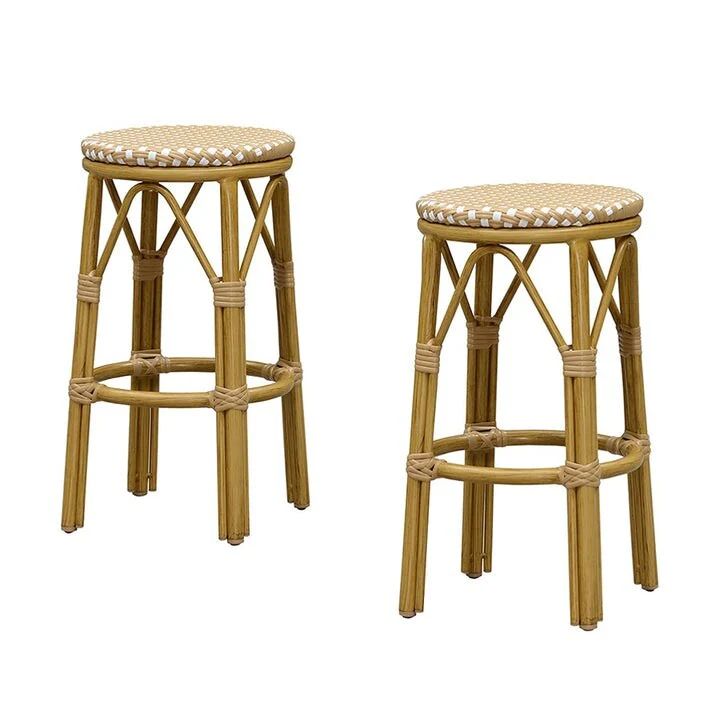 PURPLE LEAF Patio Bar Stools Set of 2 Handwoven Wicker Bar Height Stool Modern Aluminum High Bar Chairs