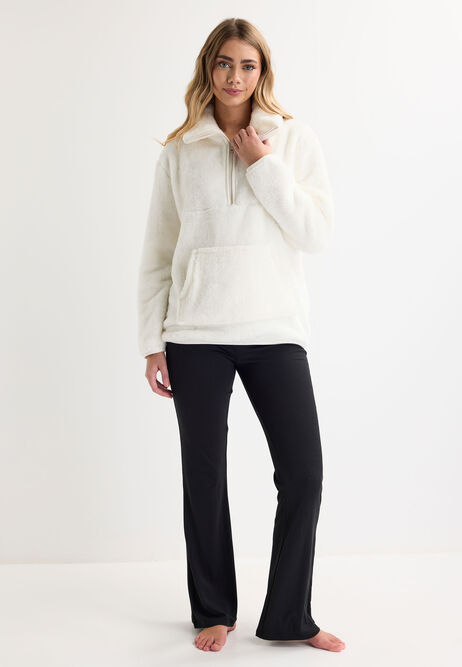 Womens Cream Cosy Zip Fleece Top