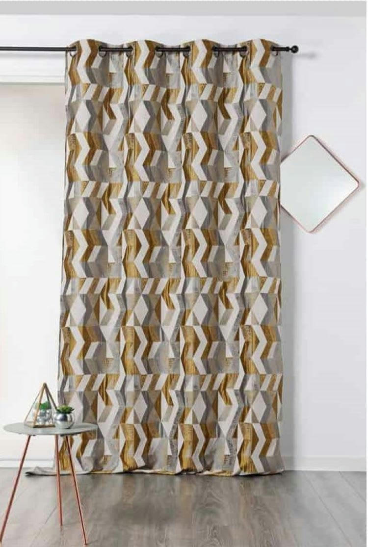 - Rideau tendance motif courbe design moutarde 135x240cm