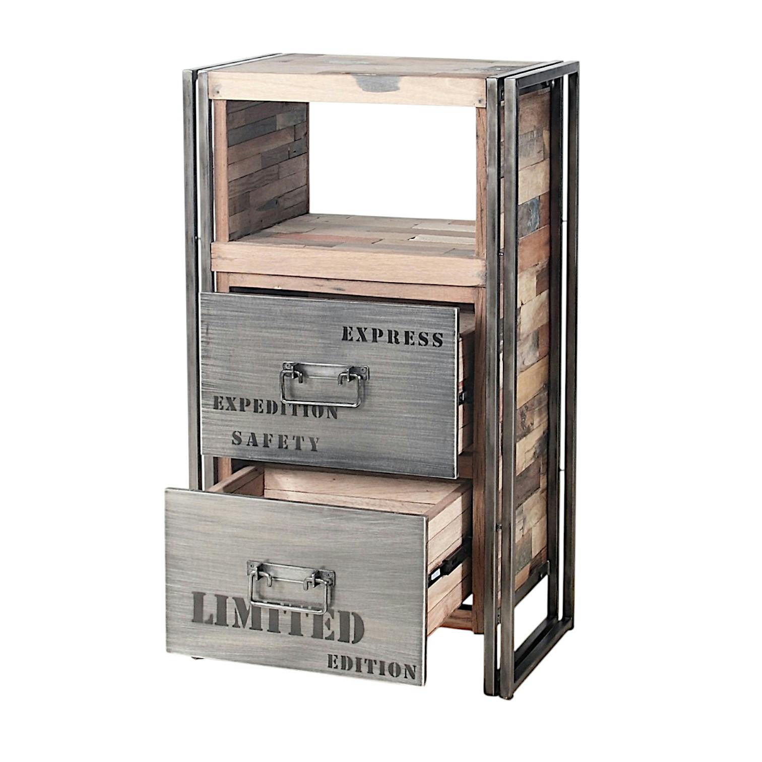 Meuble de rangement bois recyclé 2 tiroirs 60x107 CARAVELLE