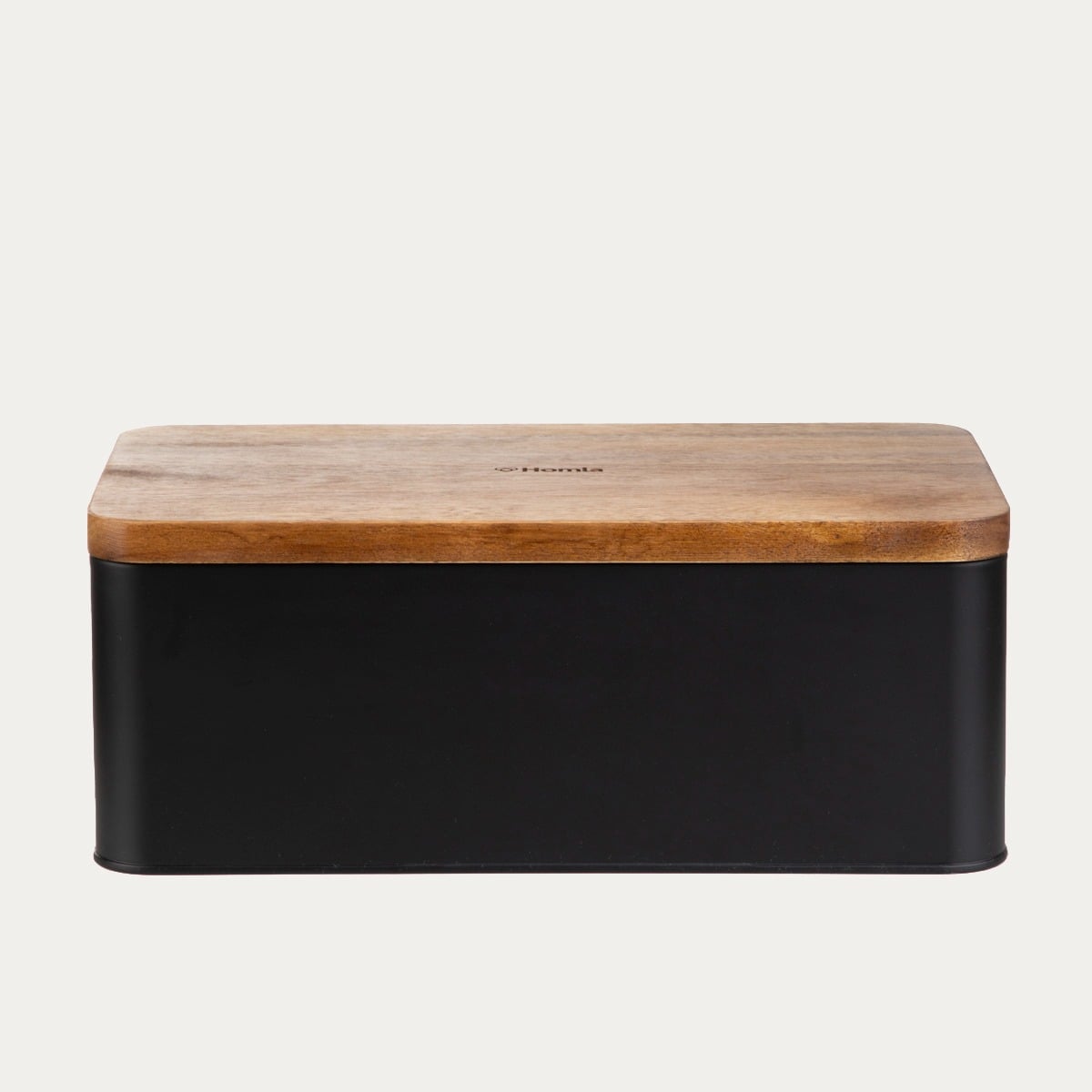 Chlebak LOMAS czarny z akacjową pokrywką 33x18x13 cm