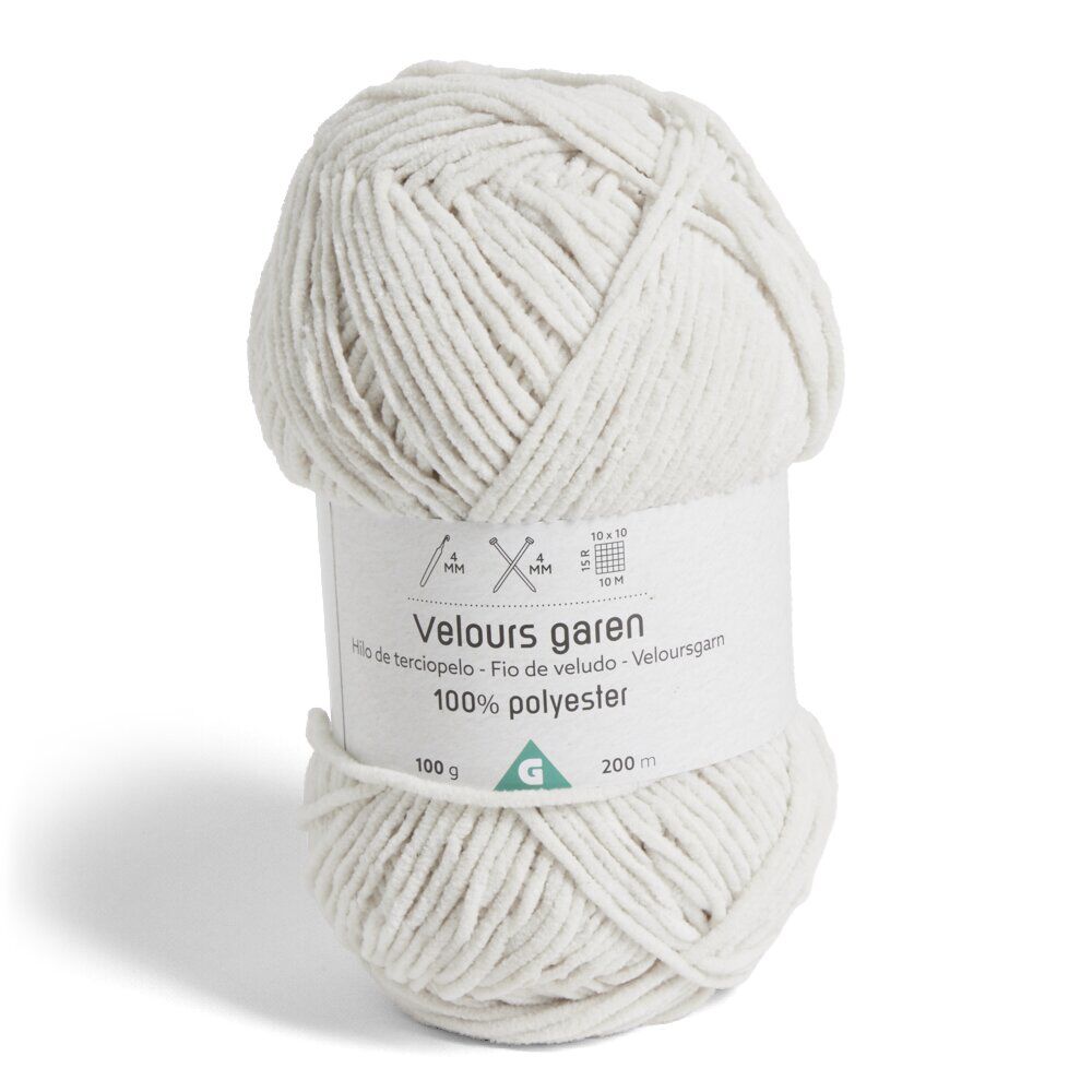 Pelote fil à tricoter 200m effet velours polyester blanc 100g